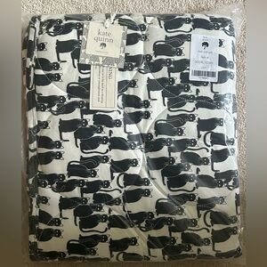 Kate Quinn Black and White Cat Print Blanket. Classic Circle Quilt.